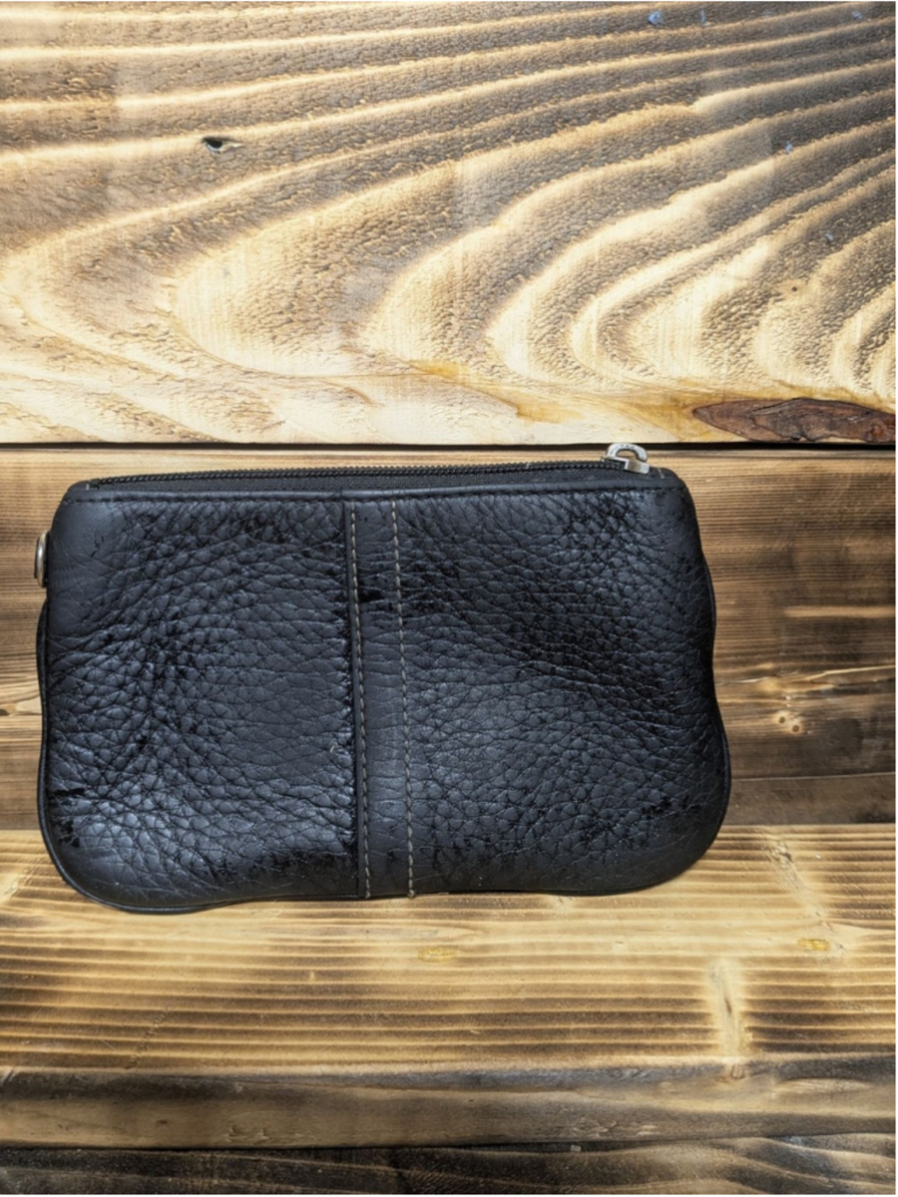 Leather Wristlet Pouch Wallet Womens One Size Black Zip Clutch Bag Handbag